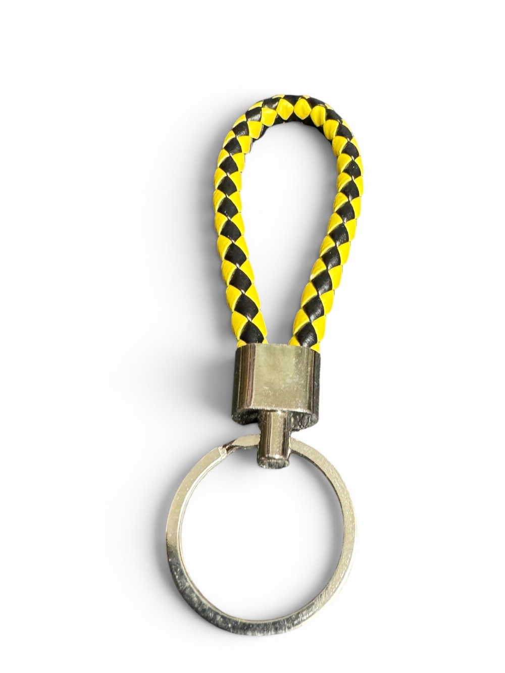 Braided Black Yellow Leather Keychain NIP - Picture 3 of 6